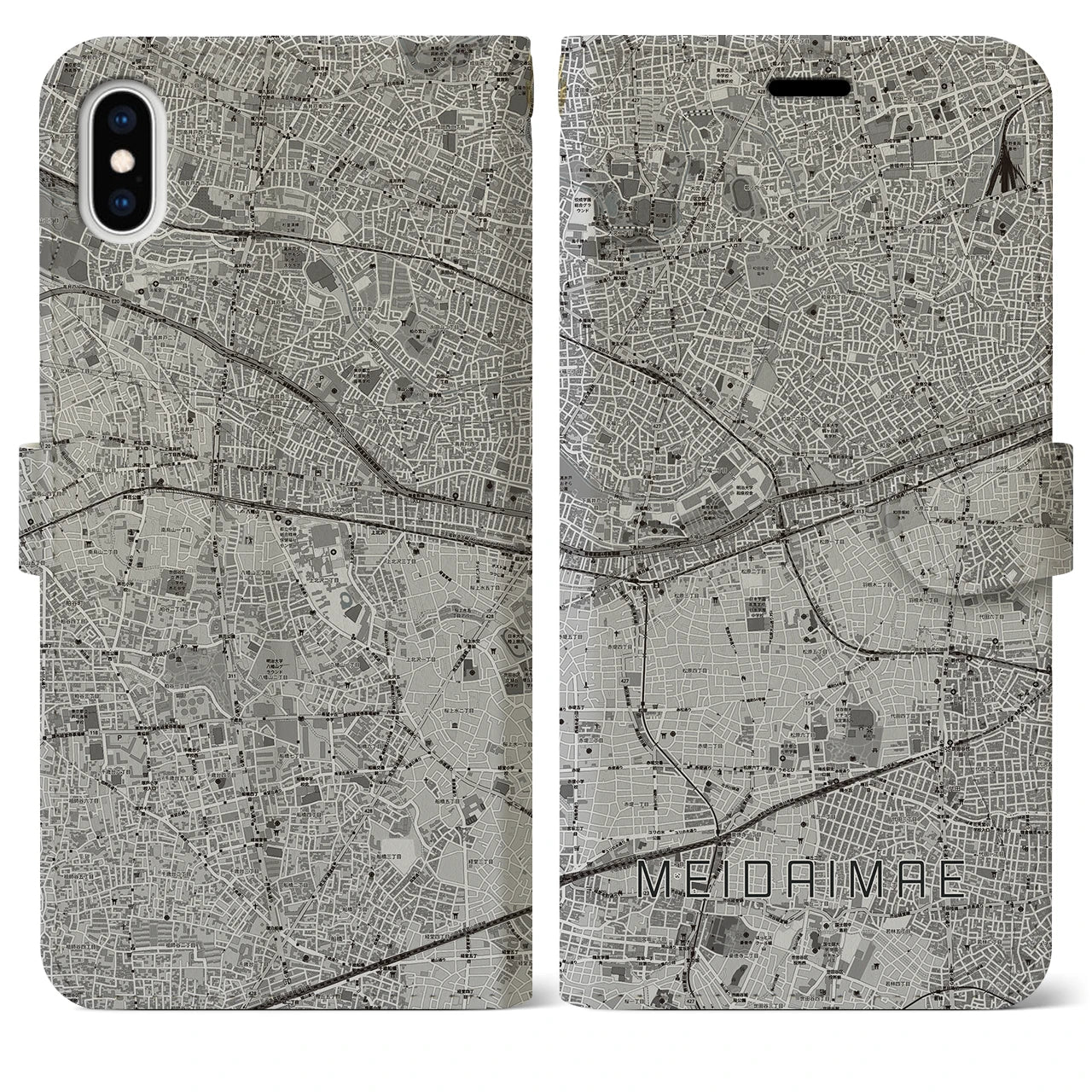 【明大前(東京都)】地図柄iPhoneケース(手帳タイプ)モノトーン・iPhone XS Max 用