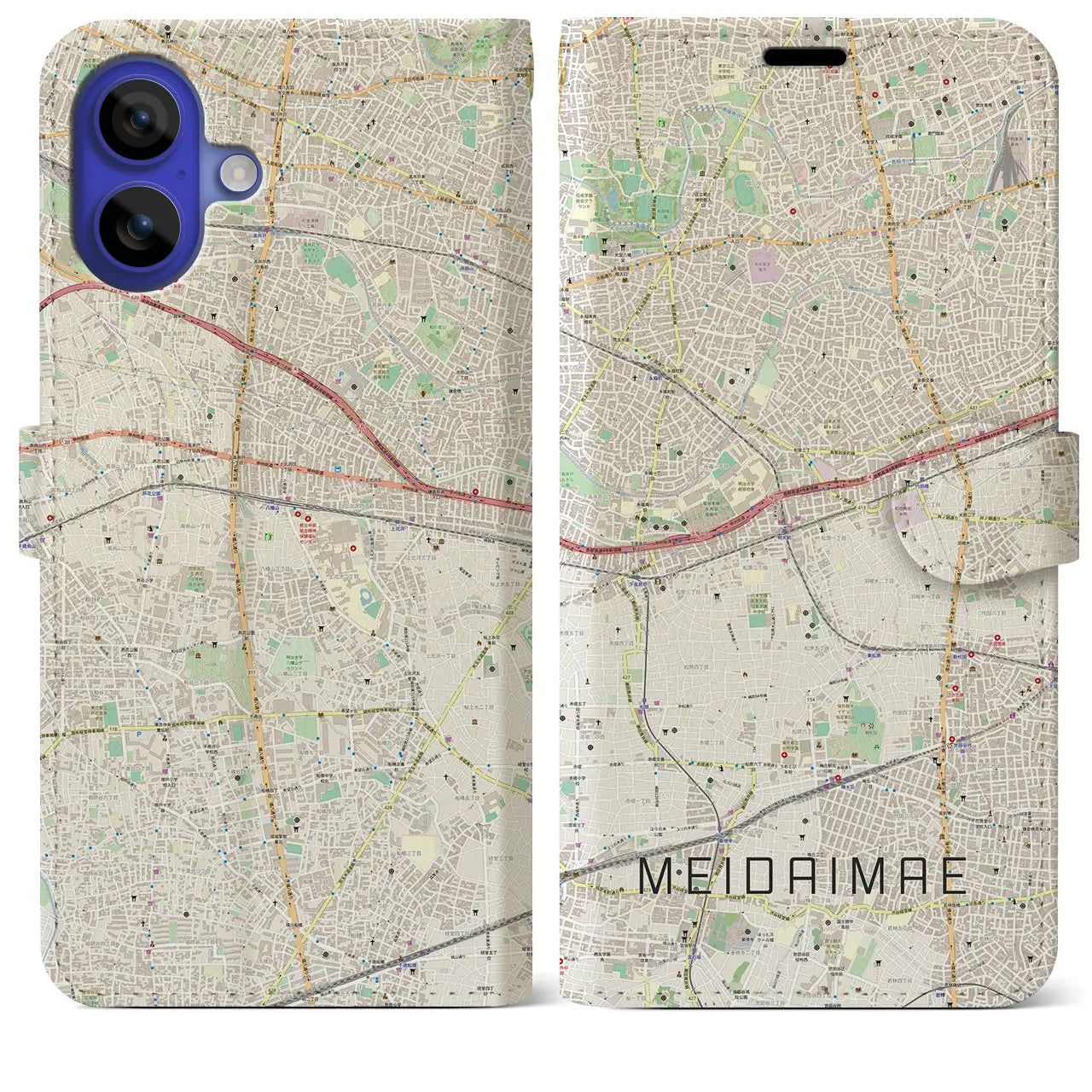 【明大前(東京都)】地図柄iPhoneケース(手帳タイプ)ナチュラル・iPhone 16 Pro Max 用
