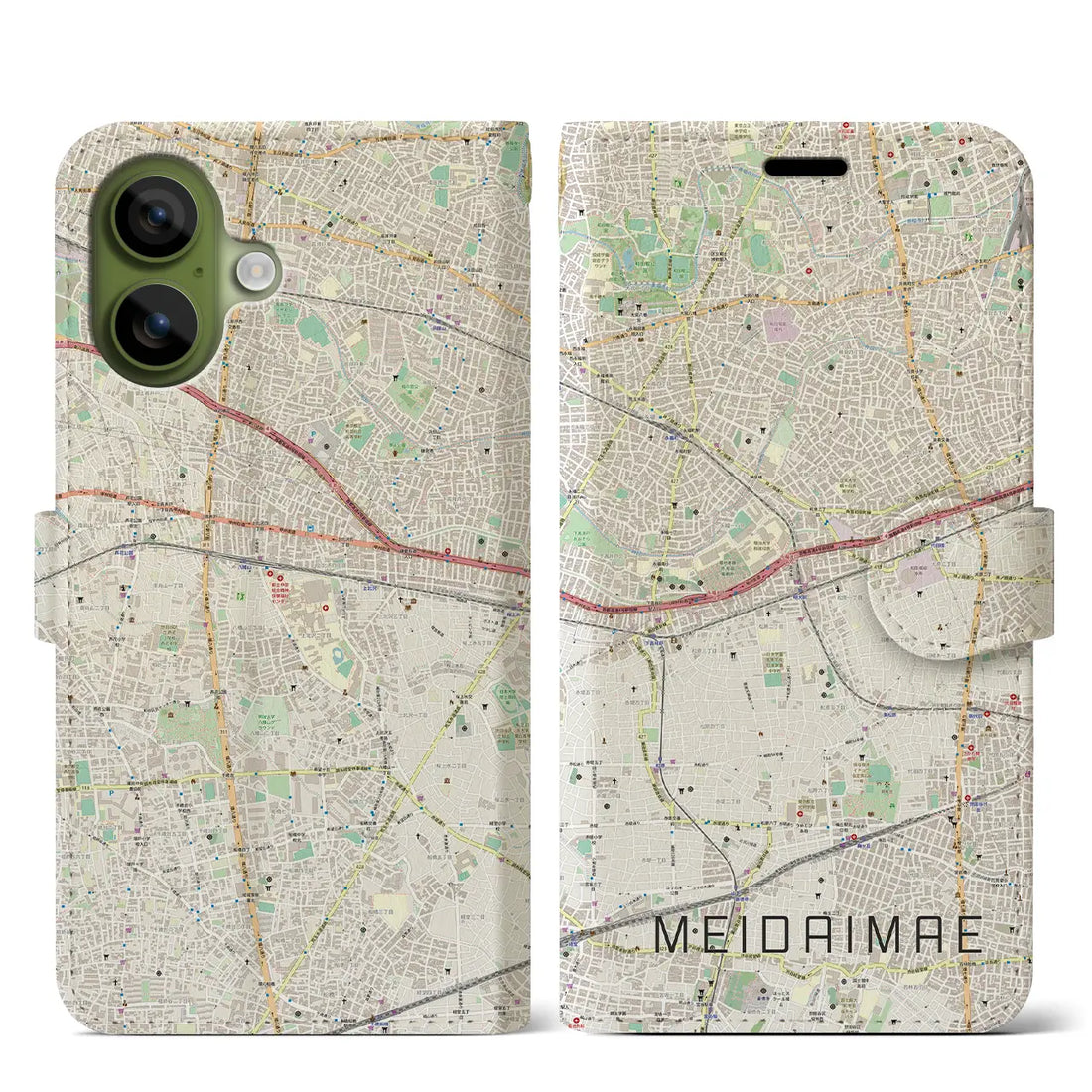 【明大前(東京都)】地図柄iPhoneケース(手帳タイプ)ナチュラル・iPhone 17 Pro Max 用
