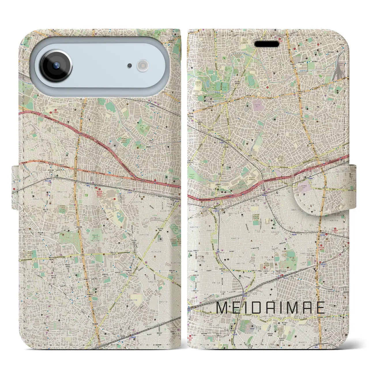 【明大前(東京都)】地図柄iPhoneケース(手帳タイプ)モノトーン・iPhone 17 Pro Max 用