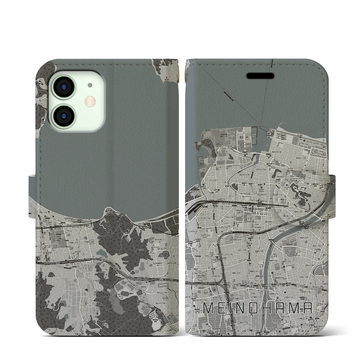 【姪浜(福岡県)】地図柄iPhoneケース(手帳タイプ)