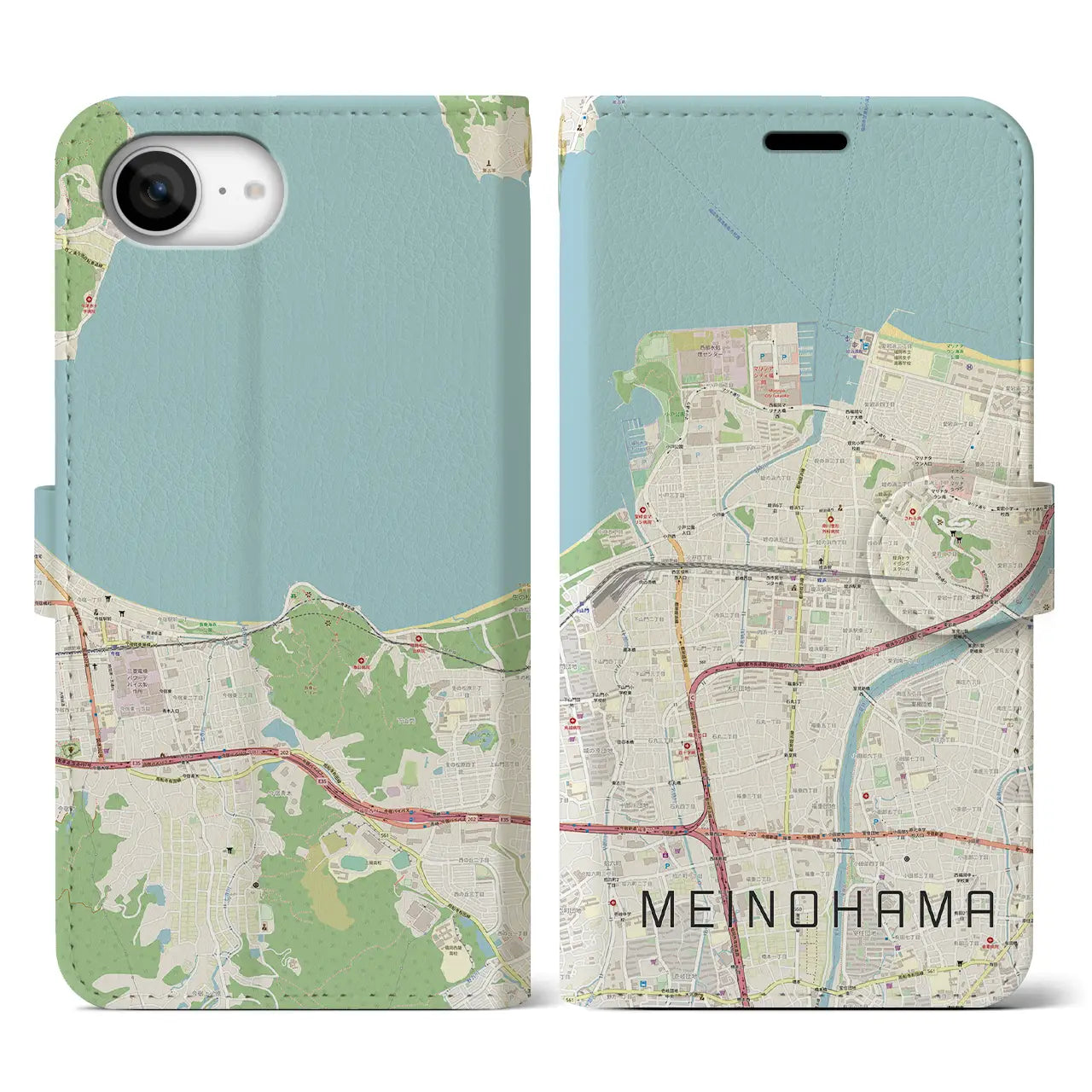 【姪浜(福岡県)】地図柄iPhoneケース(手帳タイプ)