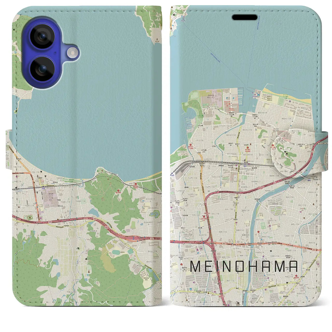 【姪浜(福岡県)】地図柄iPhoneケース(手帳タイプ)ナチュラル・iPhone 16 Pro Max 用