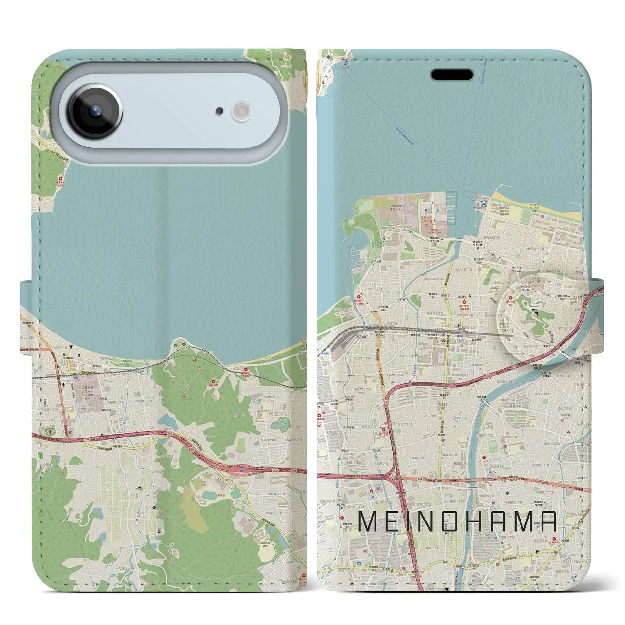 【姪浜(福岡県)】地図柄iPhoneケース(手帳タイプ)モノトーン・iPhone 17 Pro Max 用