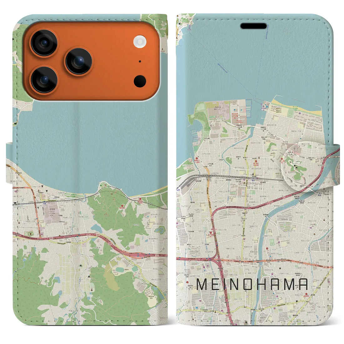 【姪浜(福岡県)】地図柄iPhoneケース(手帳タイプ)ナチュラル・iPhone 17 Pro Max 用