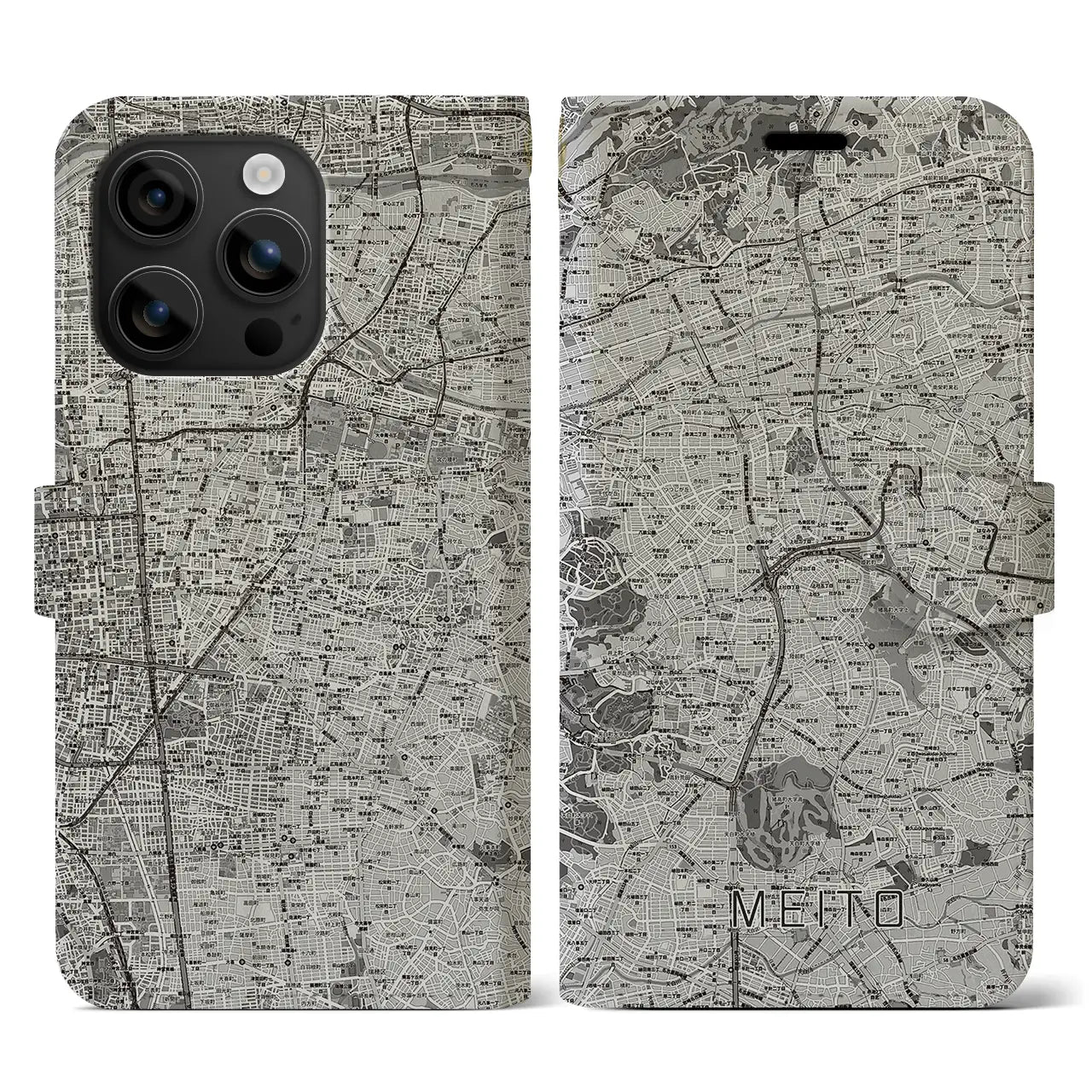 【名東(愛知県)】地図柄iPhoneケース(手帳タイプ)モノトーン・iPhone 16 用