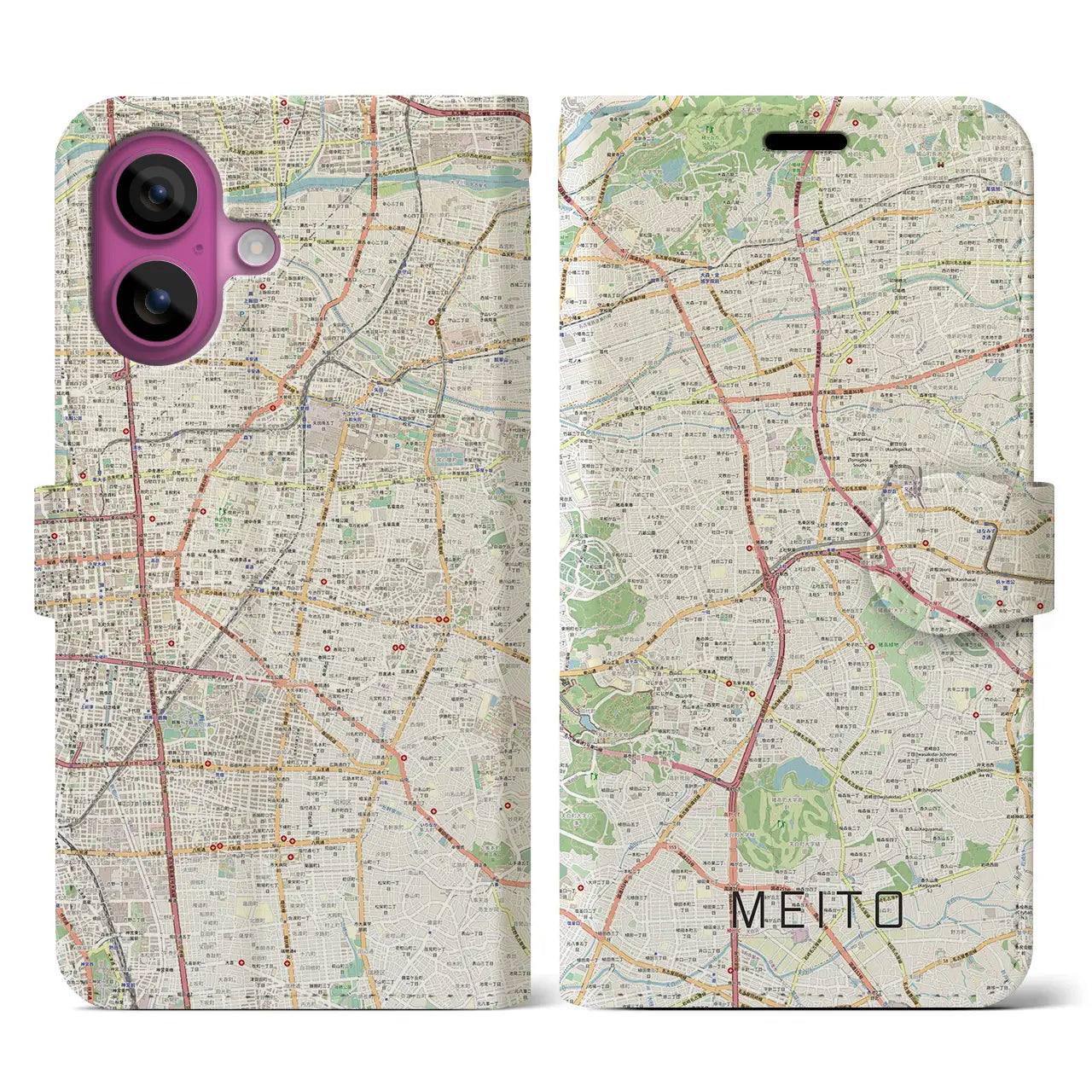 【名東(愛知県)】地図柄iPhoneケース(手帳タイプ)ナチュラル・iPhone 16 Pro 用