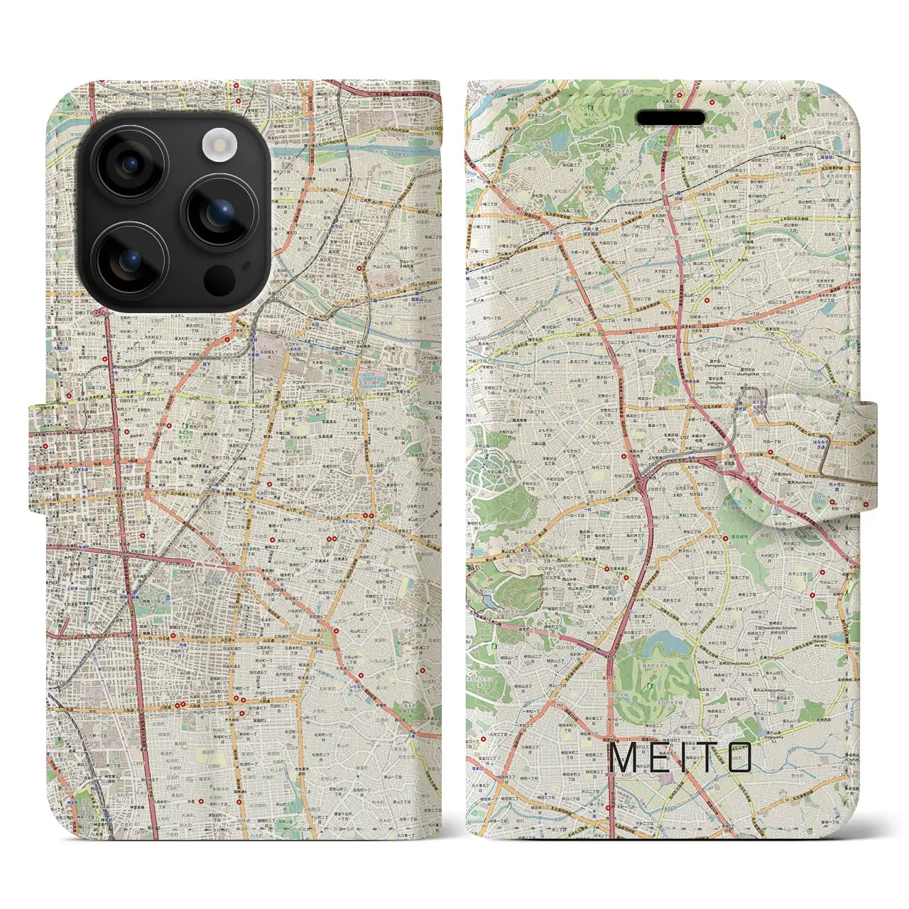 【名東(愛知県)】地図柄iPhoneケース(手帳タイプ)ナチュラル・iPhone 16 用