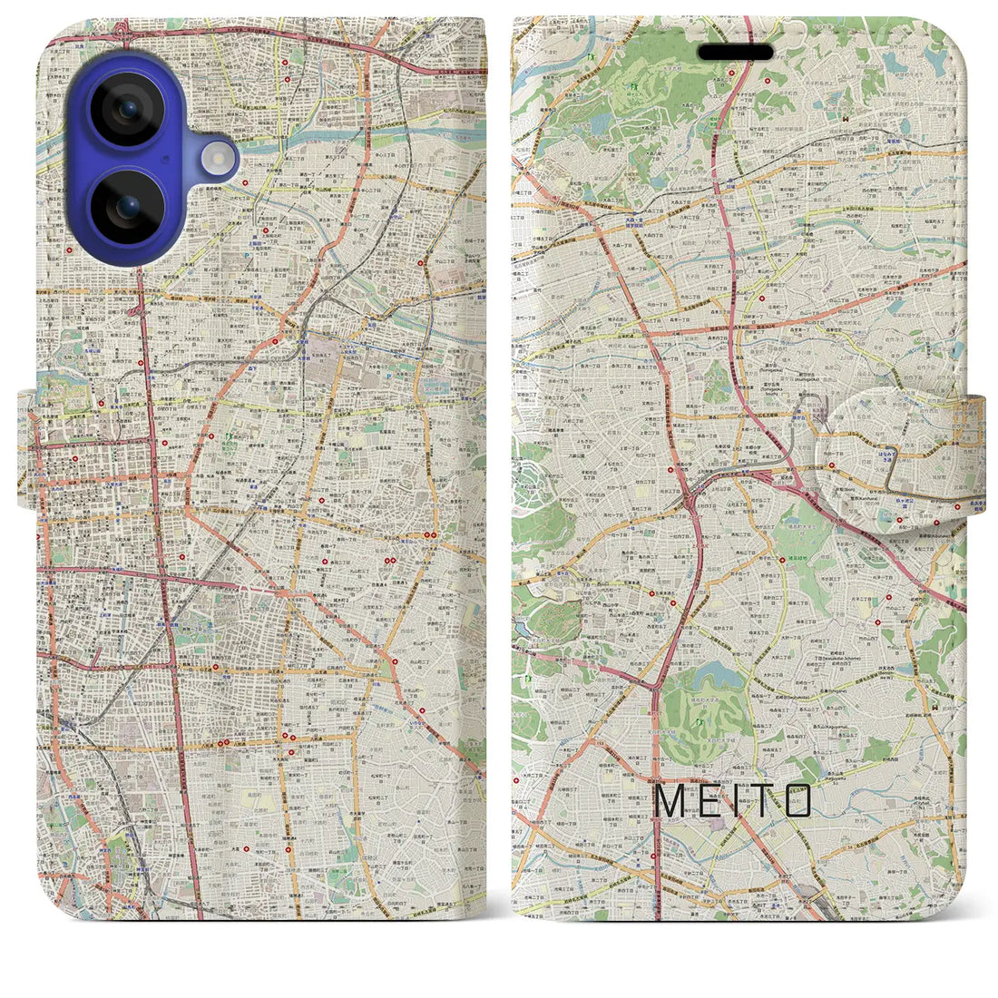 【名東(愛知県)】地図柄iPhoneケース(手帳タイプ)ナチュラル・iPhone 16 Pro Max 用