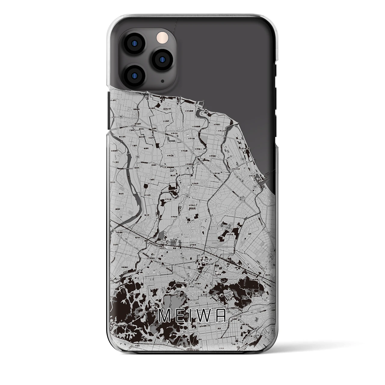 【明和(三重県)】地図柄iPhoneケース(クリアタイプ)モノトーン・iPhone 11 Pro Max 用