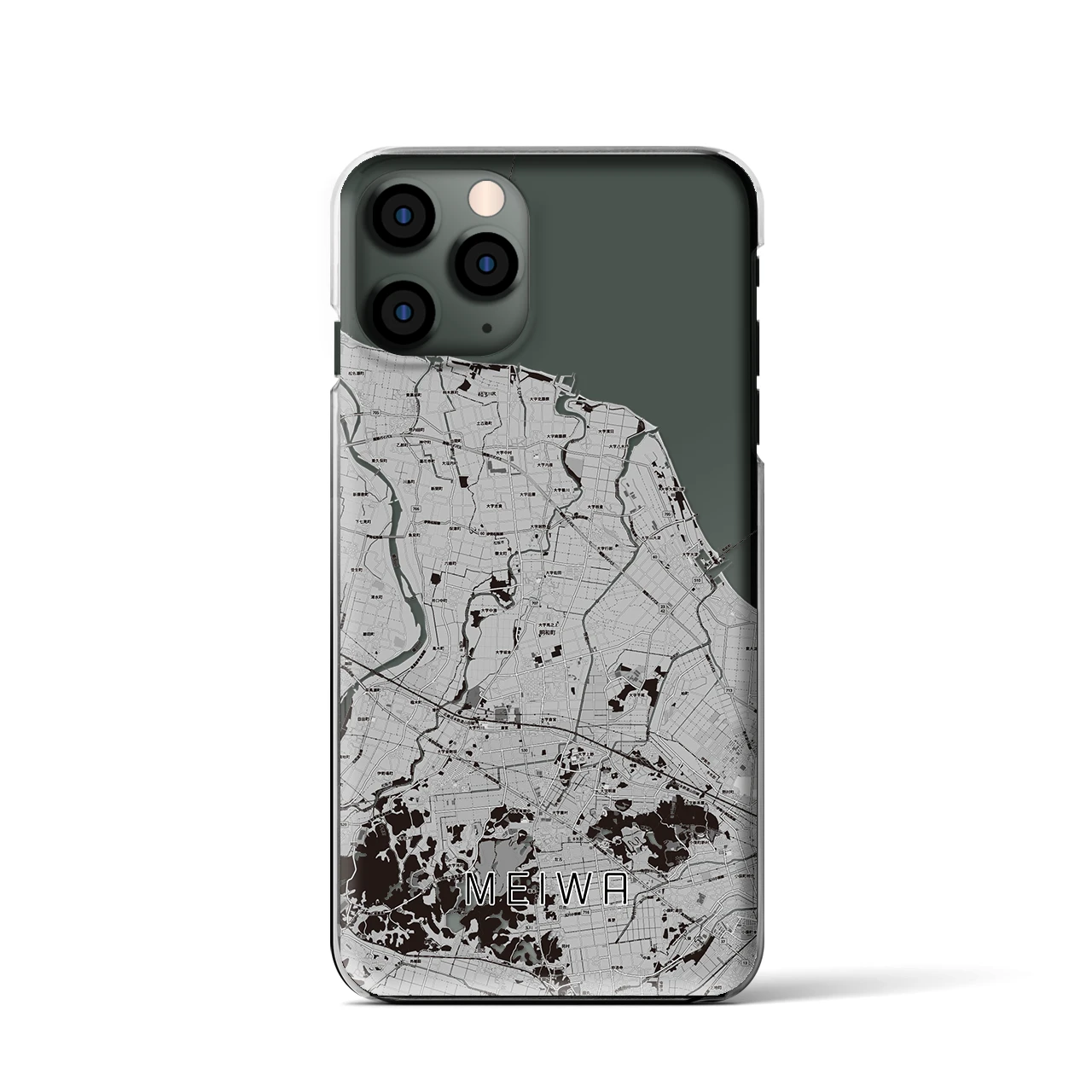 【明和(三重県)】地図柄iPhoneケース(クリアタイプ)モノトーン・iPhone 11 Pro 用