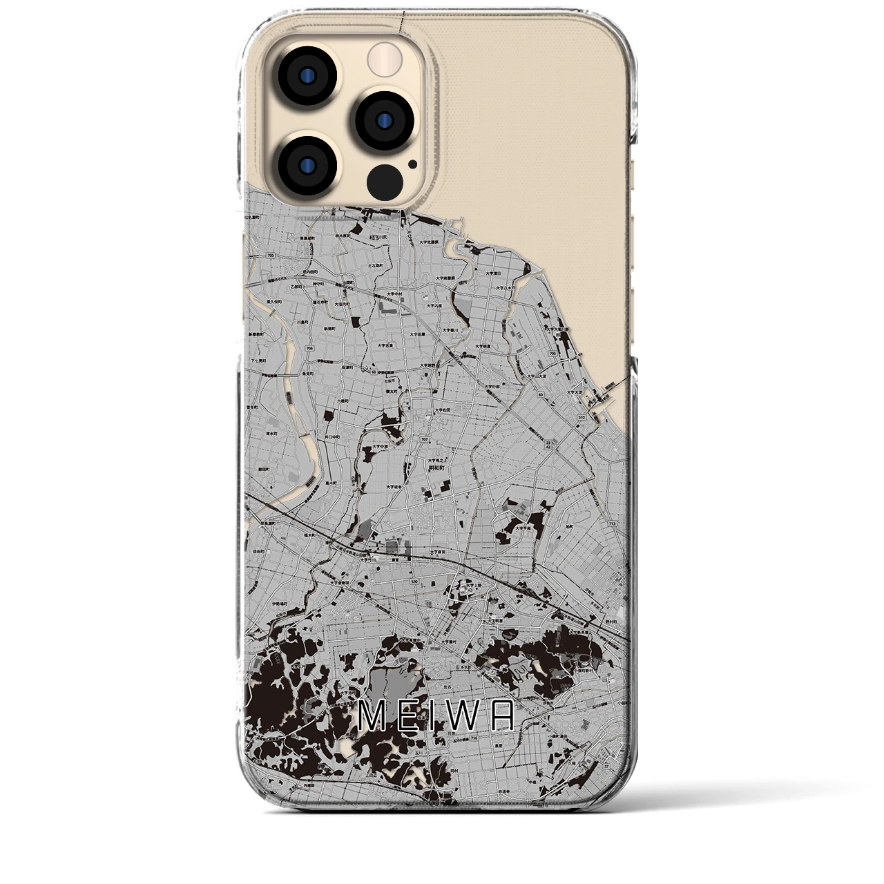 【明和(三重県)】地図柄iPhoneケース(クリアタイプ)モノトーン・iPhone 12 Pro Max 用
