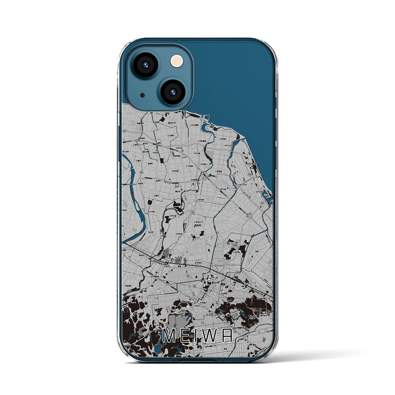 【明和(三重県)】地図柄iPhoneケース(クリアタイプ)モノトーン・iPhone 13 用