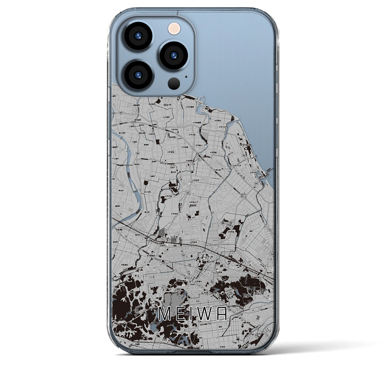 【明和(三重県)】地図柄iPhoneケース(クリアタイプ)モノトーン・iPhone 13 Pro Max 用