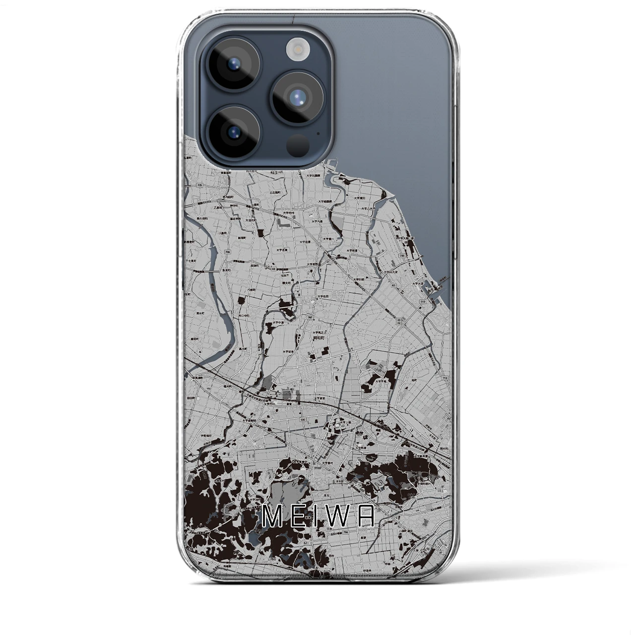 【明和(三重県)】地図柄iPhoneケース(クリアタイプ)モノトーン・iPhone 15 Pro Max 用