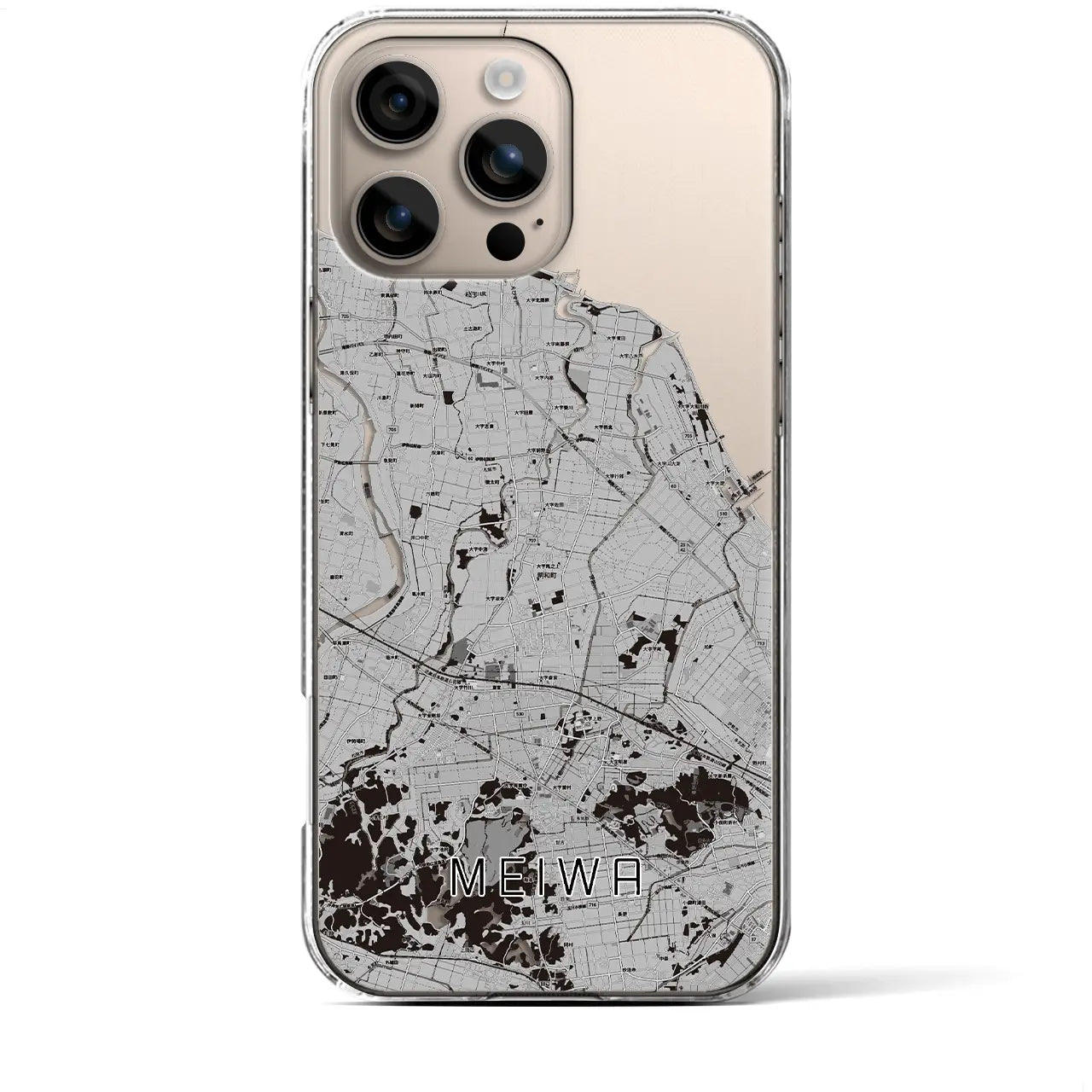 【明和(三重県)】地図柄iPhoneケース(クリアタイプ)モノトーン・iPhone 16 Plus 用