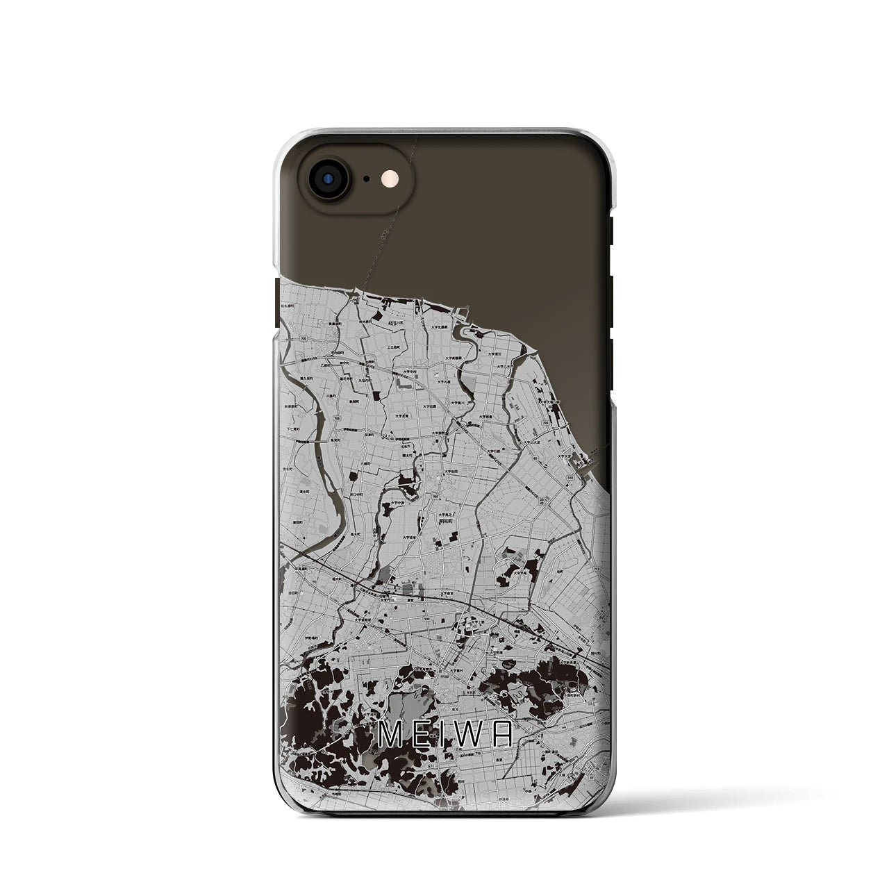 【明和(三重県)】地図柄iPhoneケース(クリアタイプ)モノトーン・iPhone SE(第3 / 第2世代) / 8 / 7 / 6s / 6 用