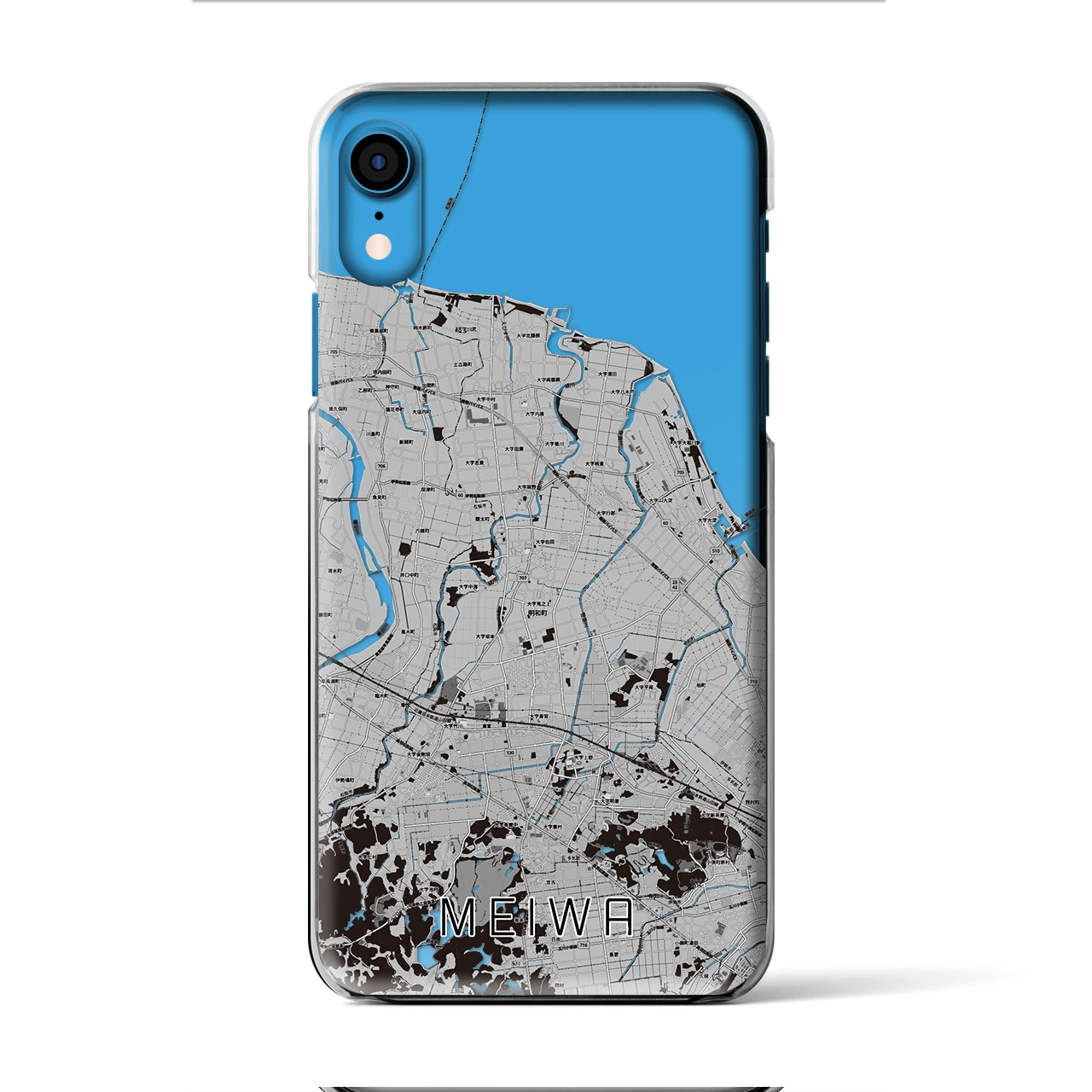 【明和(三重県)】地図柄iPhoneケース(クリアタイプ)モノトーン・iPhone XR 用