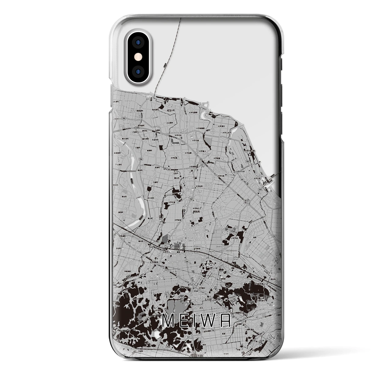 【明和(三重県)】地図柄iPhoneケース(クリアタイプ)モノトーン・iPhone XS Max 用