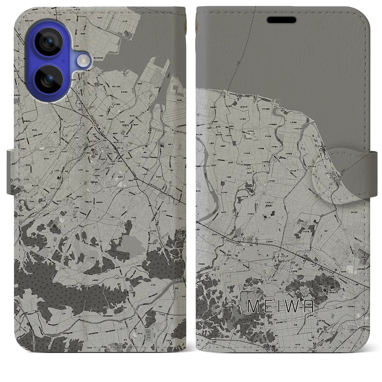 【明和(三重県)】地図柄iPhoneケース(手帳タイプ)