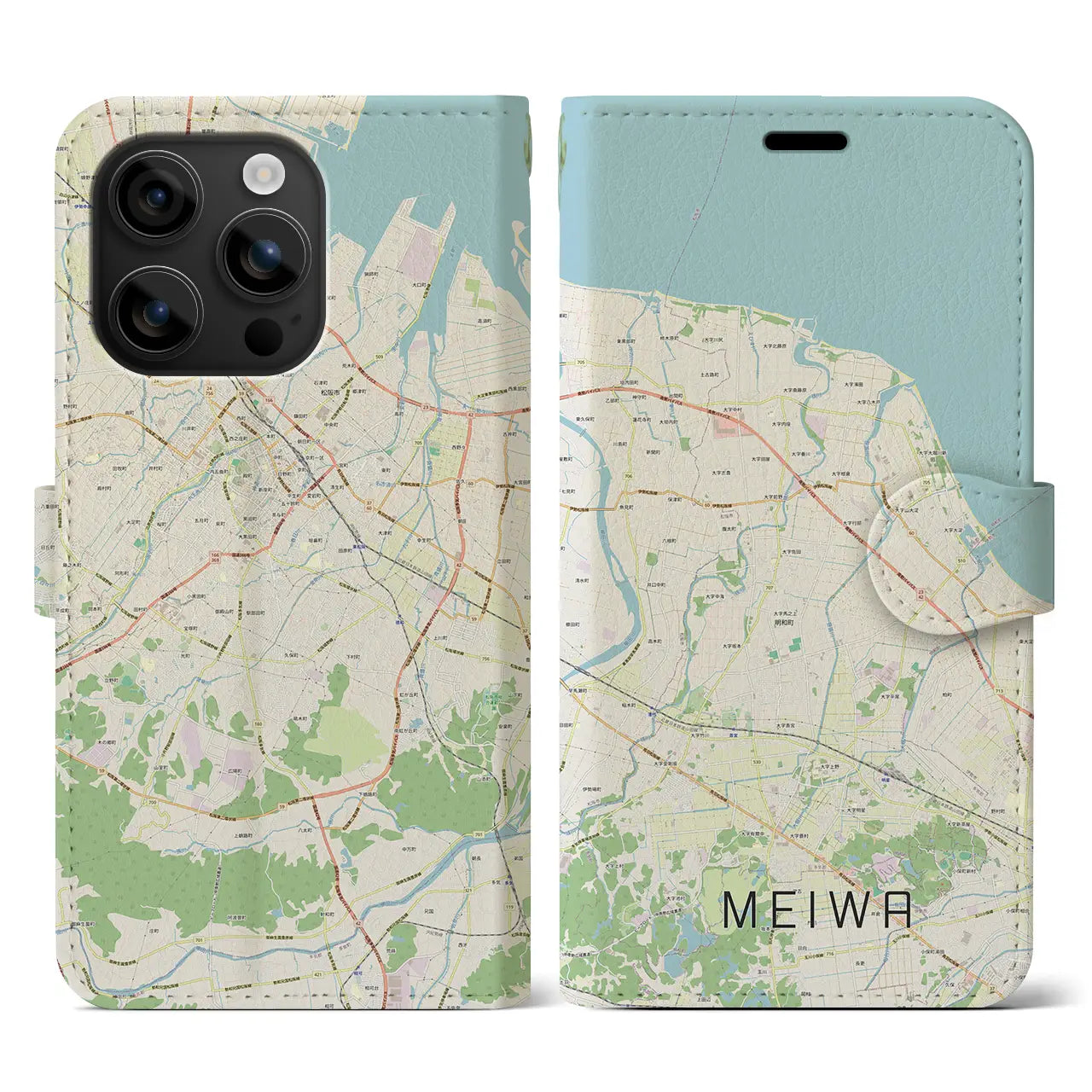 【明和(三重県)】地図柄iPhoneケース(手帳タイプ)ナチュラル・iPhone 16 用