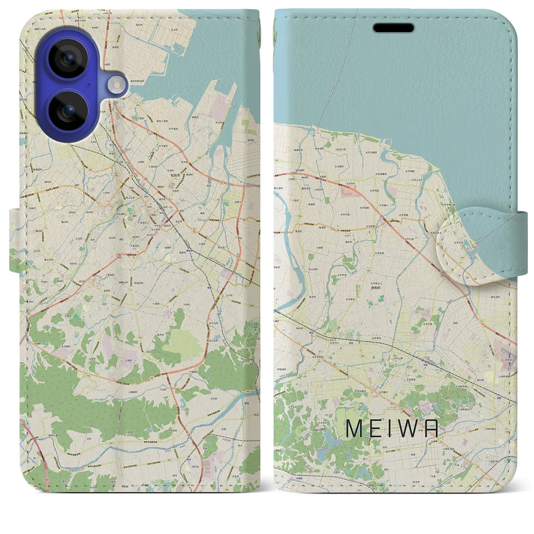 【明和(三重県)】地図柄iPhoneケース(手帳タイプ)ナチュラル・iPhone 16 Pro Max 用