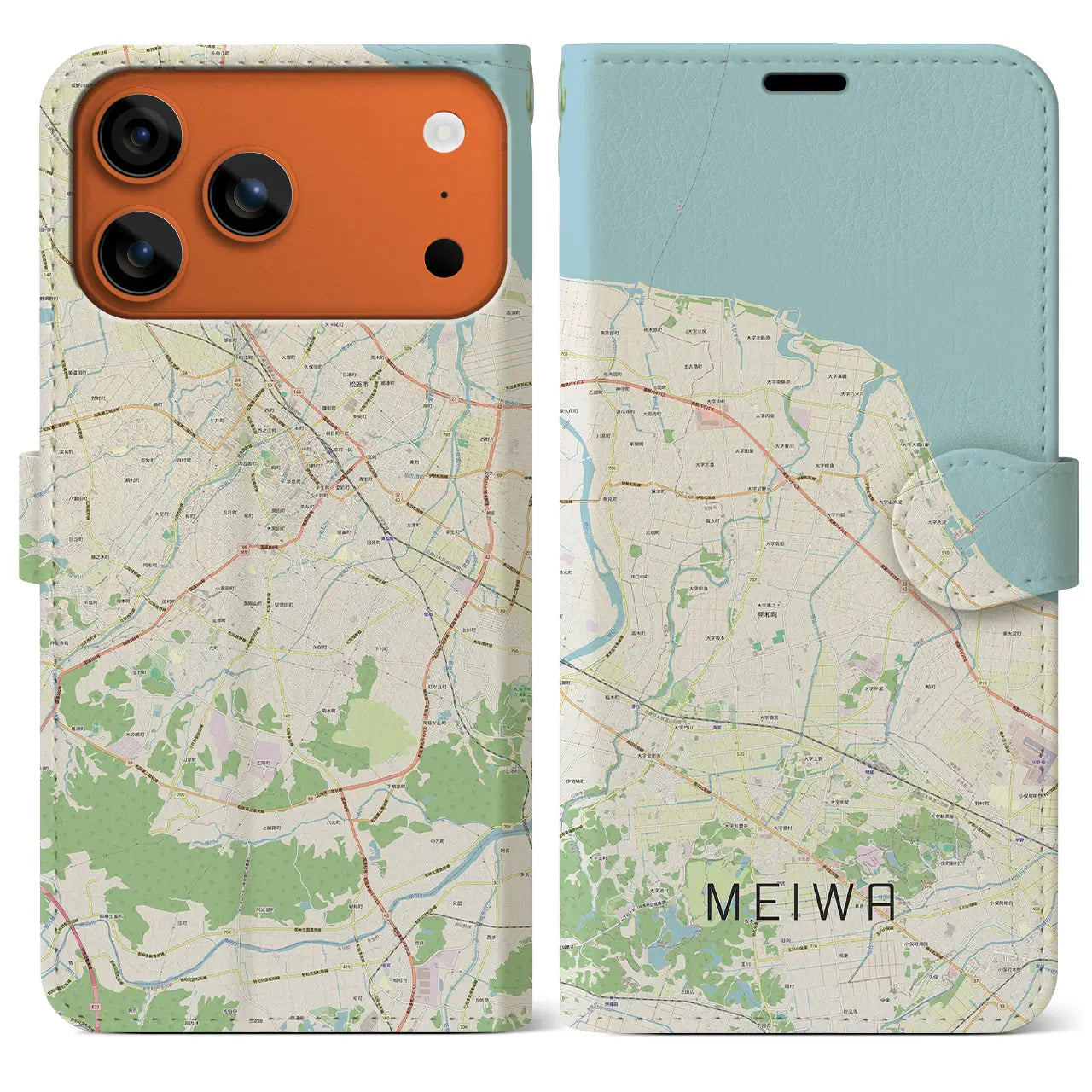 【明和(三重県)】地図柄iPhoneケース(手帳タイプ)ナチュラル・iPhone 17 Pro Max 用