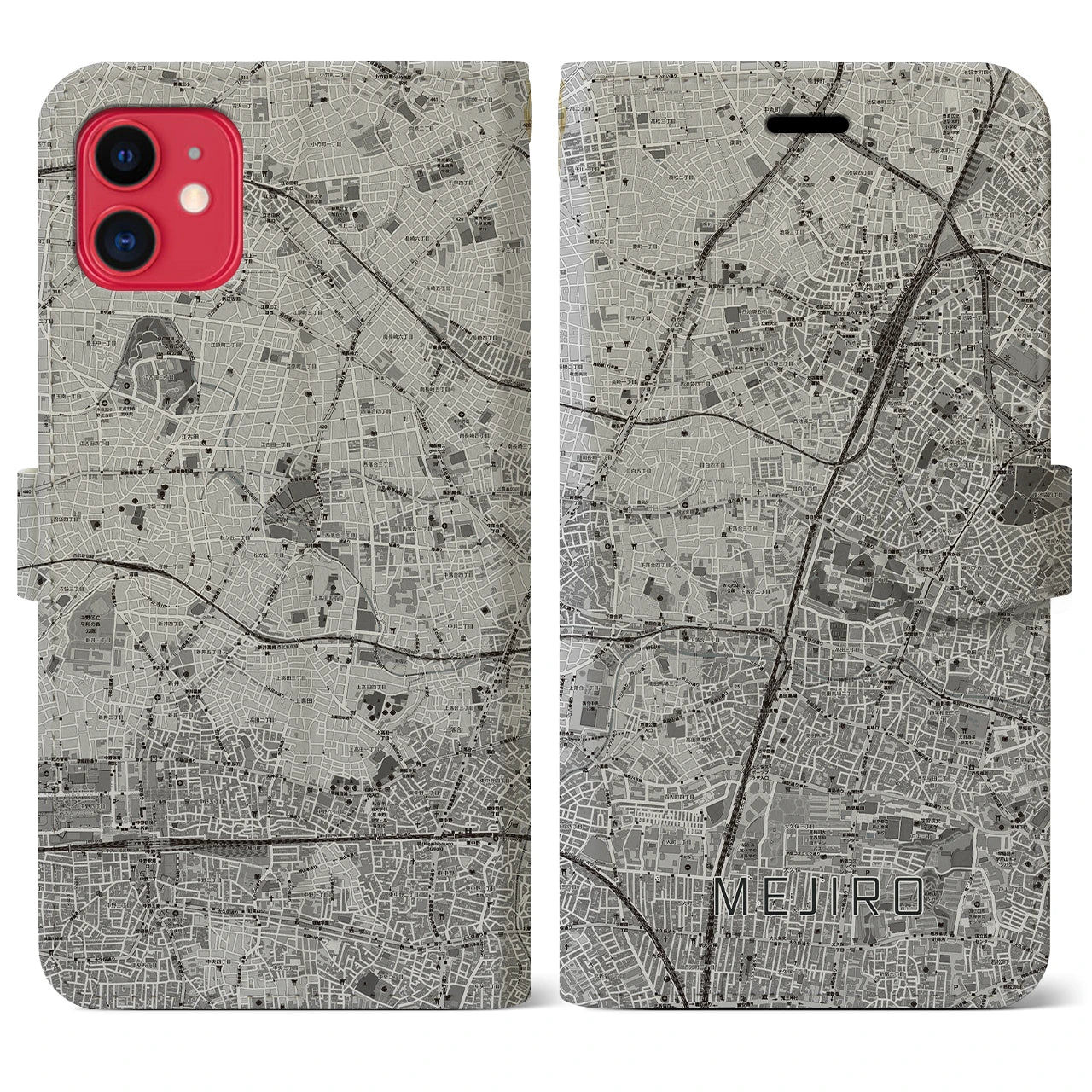 【目白(東京都)】地図柄iPhoneケース(手帳タイプ)モノトーン・iPhone 11 用