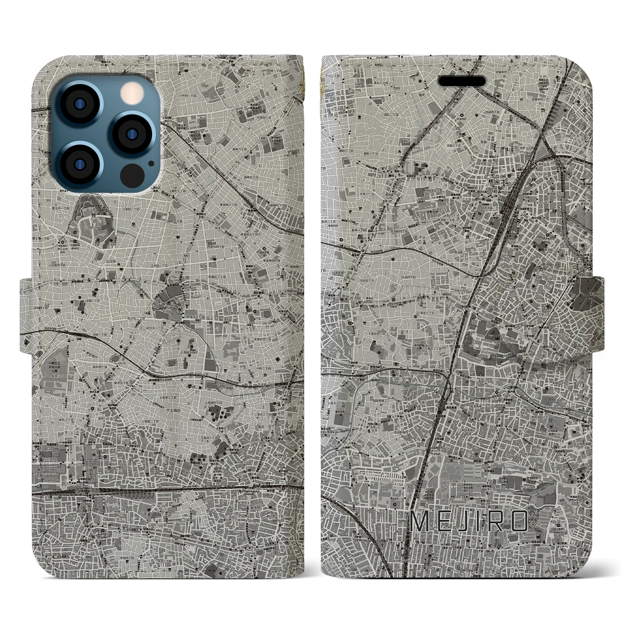 【目白(東京都)】地図柄iPhoneケース(手帳タイプ)モノトーン・iPhone 12 / 12 Pro 用
