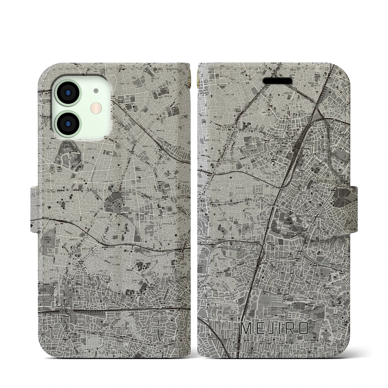 【目白(東京都)】地図柄iPhoneケース(手帳タイプ)モノトーン・iPhone 12 mini 用