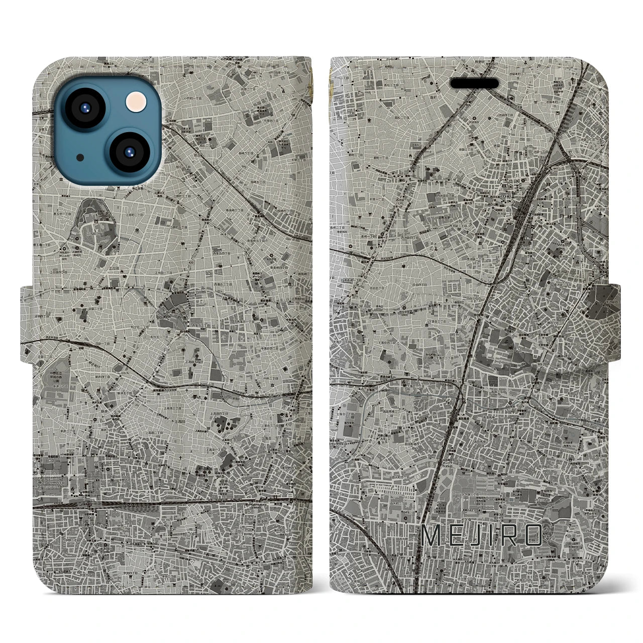 【目白(東京都)】地図柄iPhoneケース(手帳タイプ)モノトーン・iPhone 13 用