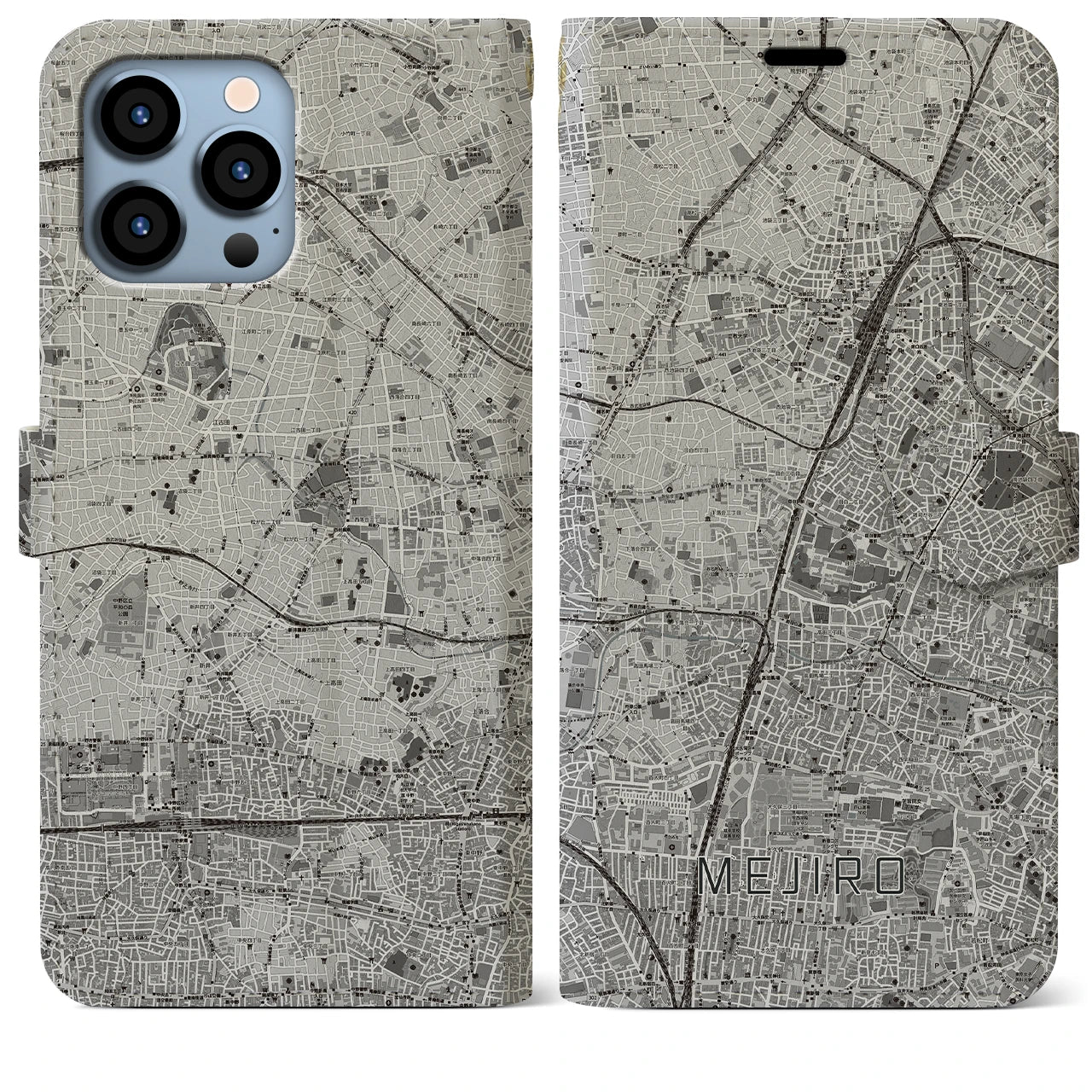 【目白(東京都)】地図柄iPhoneケース(手帳タイプ)モノトーン・iPhone 13 Pro Max 用