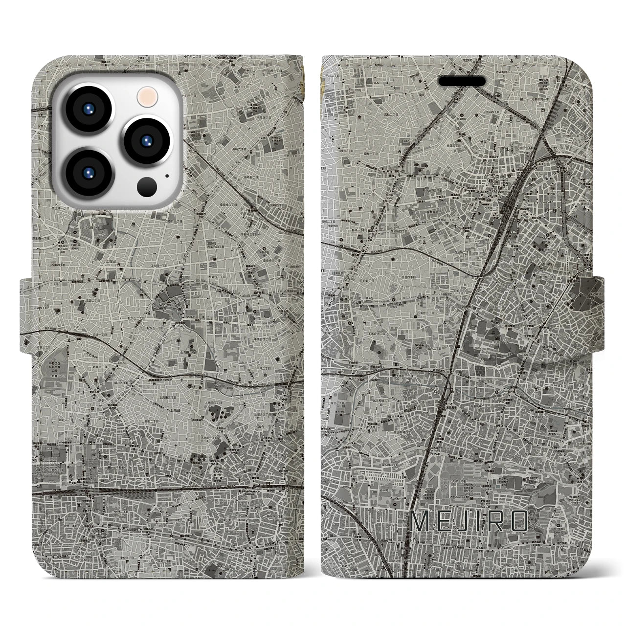 【目白(東京都)】地図柄iPhoneケース(手帳タイプ)モノトーン・iPhone 13 Pro 用