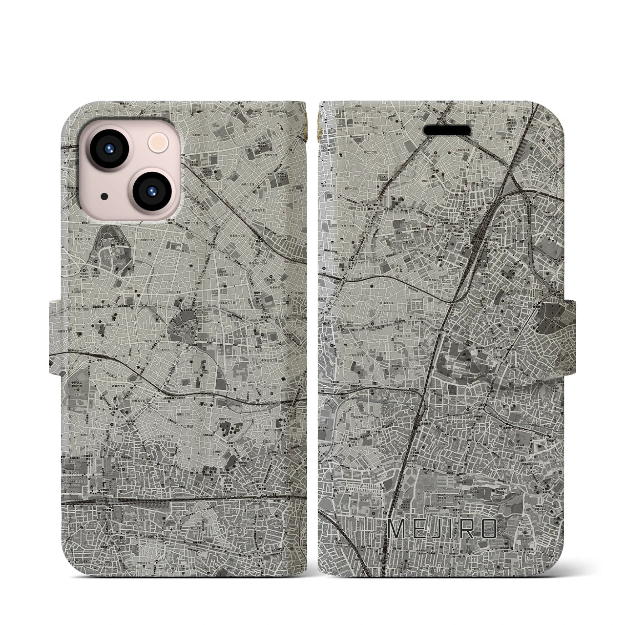 【目白(東京都)】地図柄iPhoneケース(手帳タイプ)モノトーン・iPhone 13 mini 用