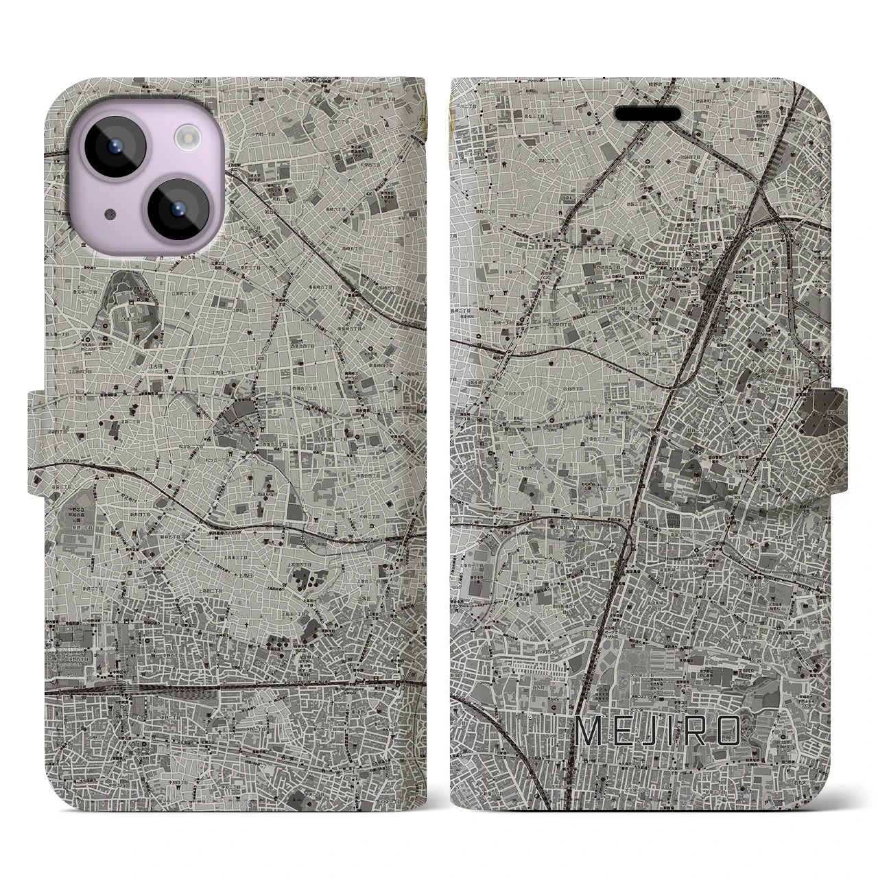 【目白(東京都)】地図柄iPhoneケース(手帳タイプ)モノトーン・iPhone 14 用