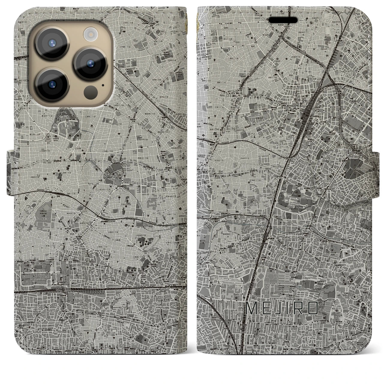 【目白(東京都)】地図柄iPhoneケース(手帳タイプ)モノトーン・iPhone 14 Pro Max 用