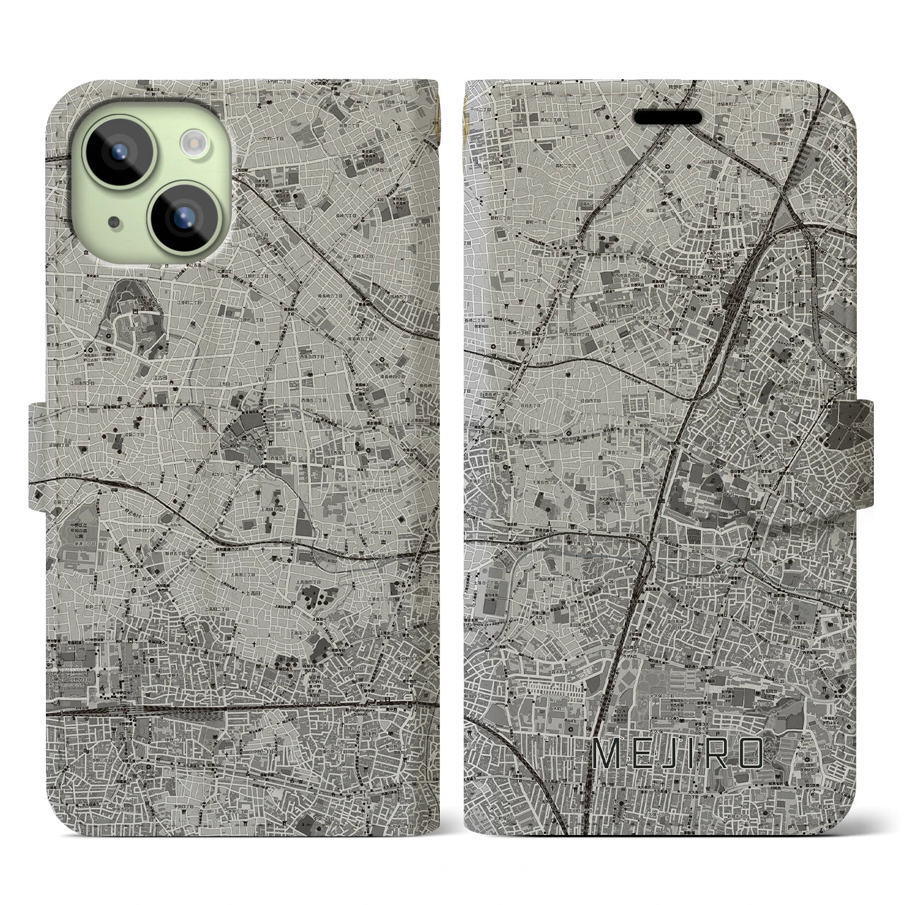 【目白(東京都)】地図柄iPhoneケース(手帳タイプ)モノトーン・iPhone 15 用