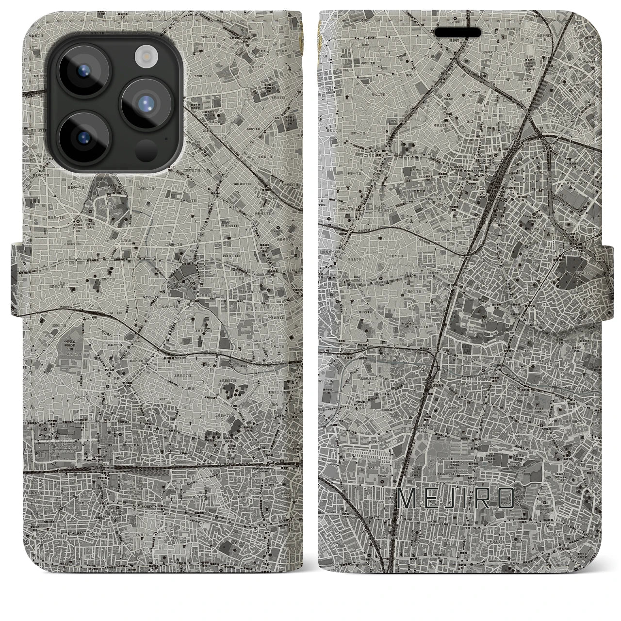 【目白(東京都)】地図柄iPhoneケース(手帳タイプ)モノトーン・iPhone 15 Pro Max 用