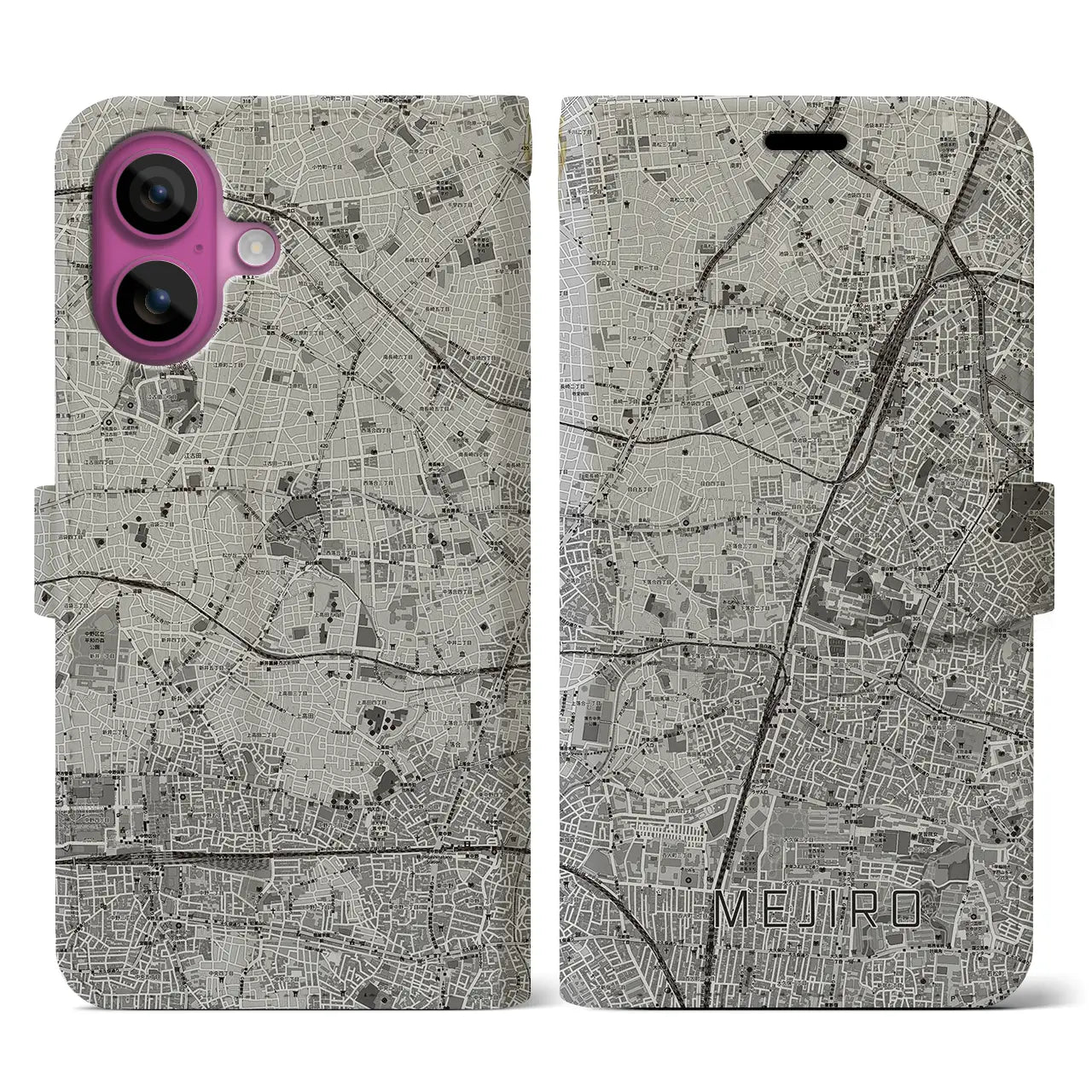 【目白(東京都)】地図柄iPhoneケース(手帳タイプ)モノトーン・iPhone 16 Pro 用