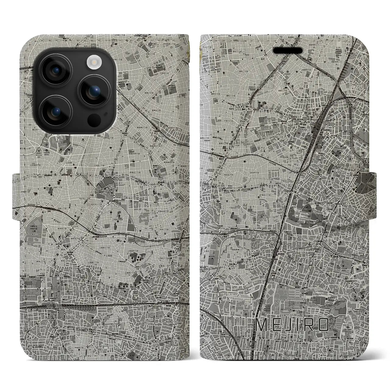 【目白(東京都)】地図柄iPhoneケース(手帳タイプ)モノトーン・iPhone 16 用