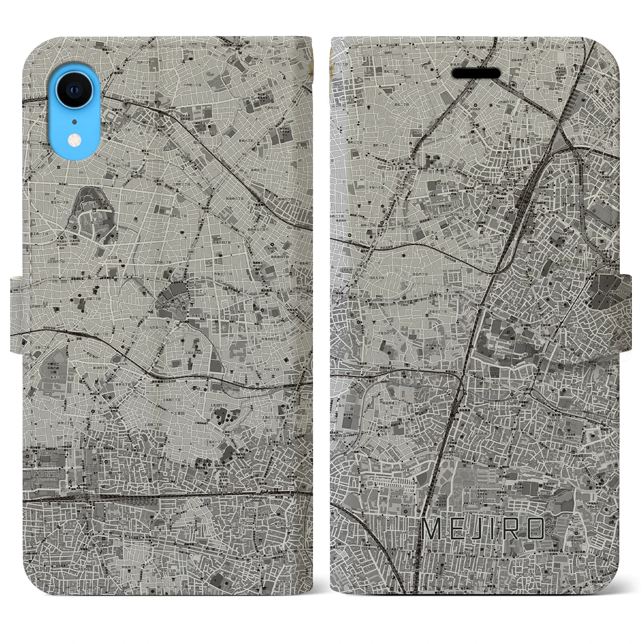 【目白(東京都)】地図柄iPhoneケース(手帳タイプ)モノトーン・iPhone XR 用