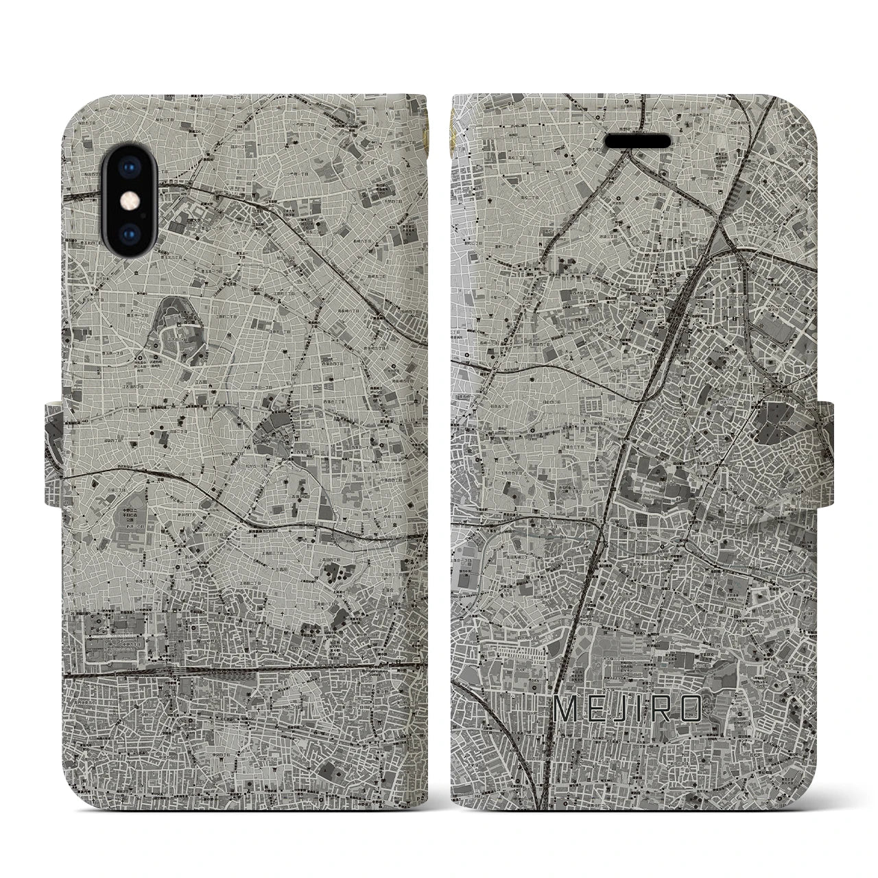 【目白(東京都)】地図柄iPhoneケース(手帳タイプ)モノトーン・iPhone XS / X 用