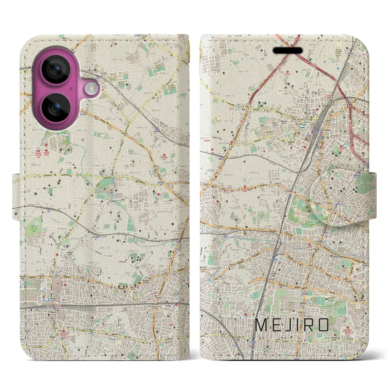 【目白(東京都)】地図柄iPhoneケース(手帳タイプ)ナチュラル・iPhone 16 Pro 用