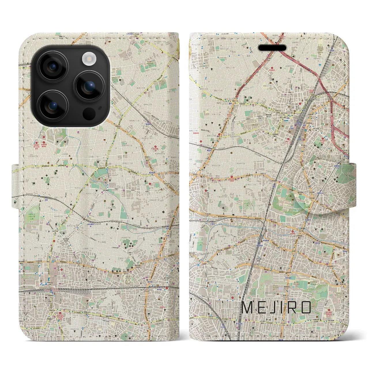 【目白(東京都)】地図柄iPhoneケース(手帳タイプ)ナチュラル・iPhone 16 用