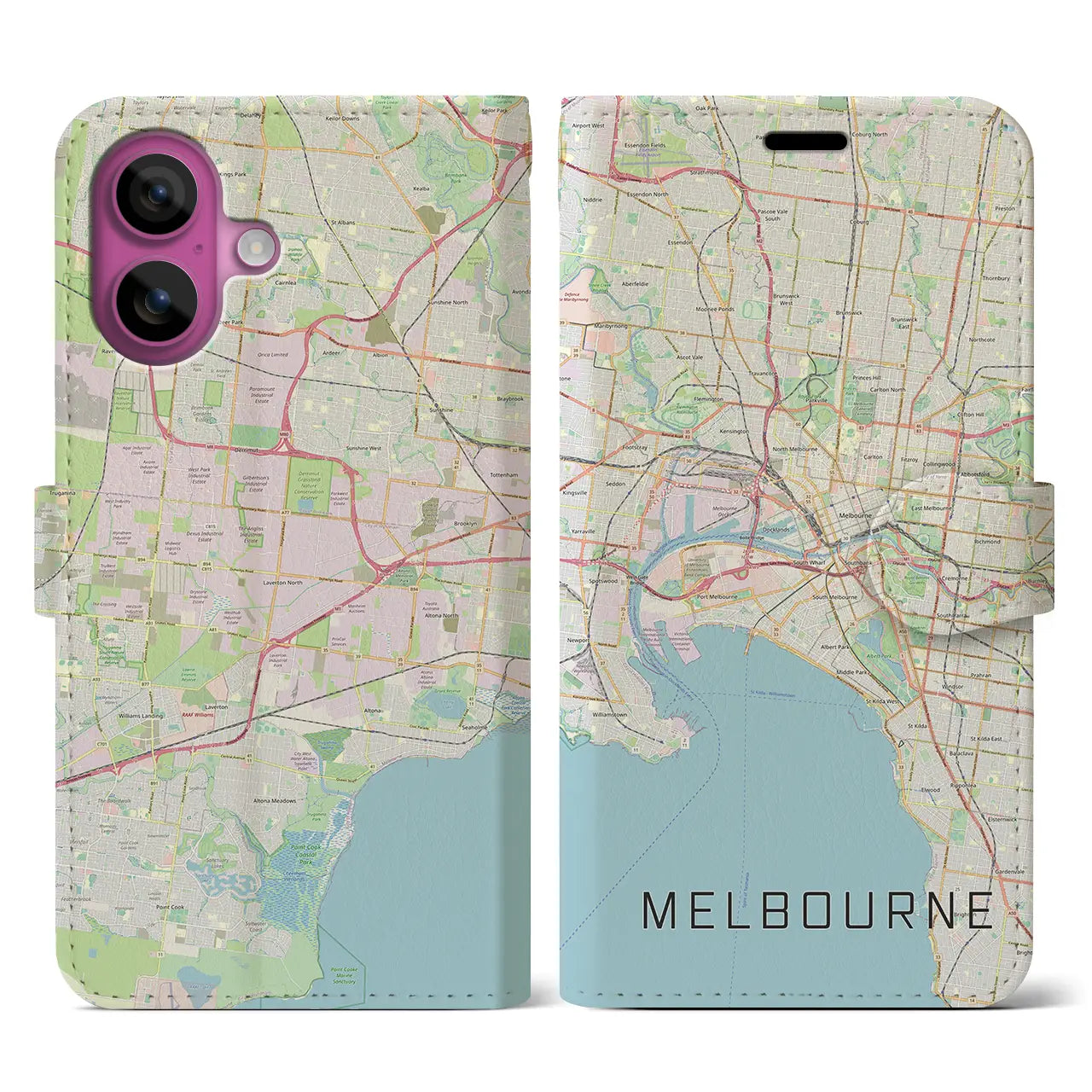 【メルボルン(オーストラリア)】地図柄iPhoneケース(手帳タイプ)ナチュラル・iPhone 16 Pro 用