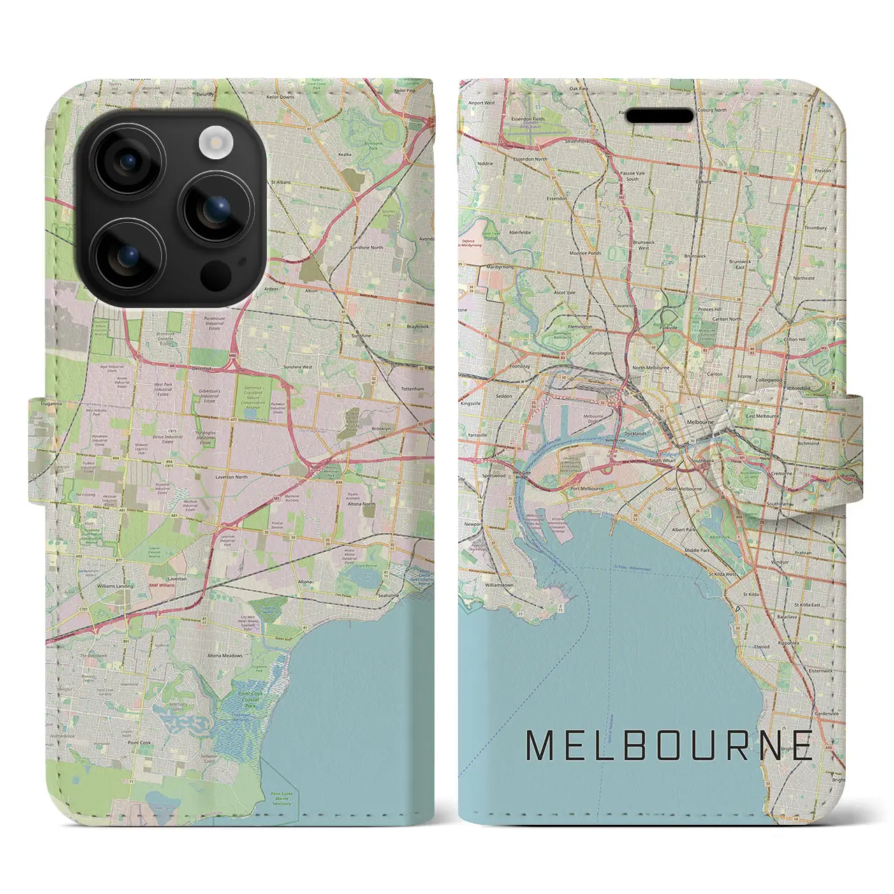 【メルボルン(オーストラリア)】地図柄iPhoneケース(手帳タイプ)ナチュラル・iPhone 16 用