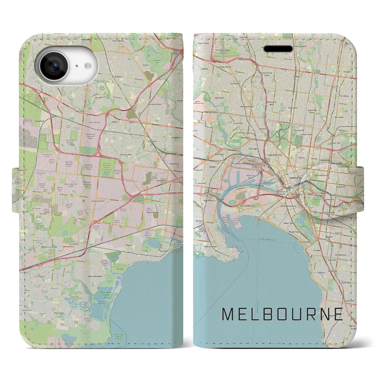【メルボルン(オーストラリア)】地図柄iPhoneケース(手帳タイプ)