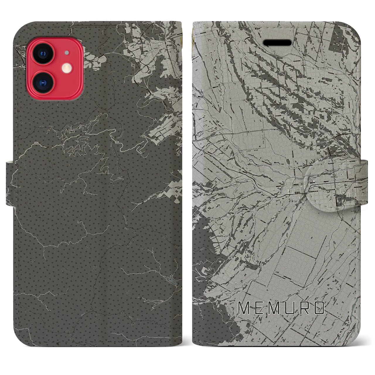 【芽室(北海道)】地図柄iPhoneケース(手帳タイプ)モノトーン・iPhone 11 用