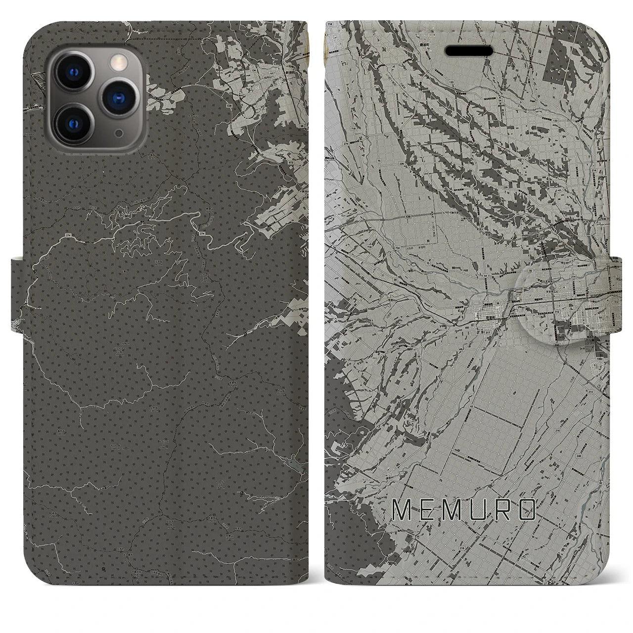 【芽室(北海道)】地図柄iPhoneケース(手帳タイプ)モノトーン・iPhone 11 Pro Max 用