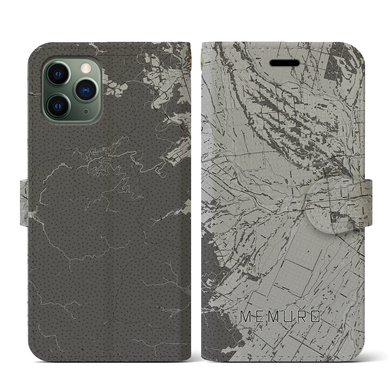 【芽室(北海道)】地図柄iPhoneケース(手帳タイプ)モノトーン・iPhone 11 Pro 用